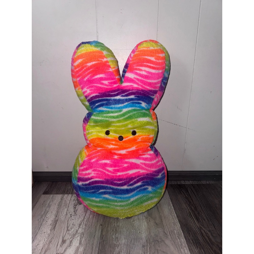 Peeps Rainbow Zebra Stripe Plush Bunny Stuffed Animal 2018 Neon Easter Toy